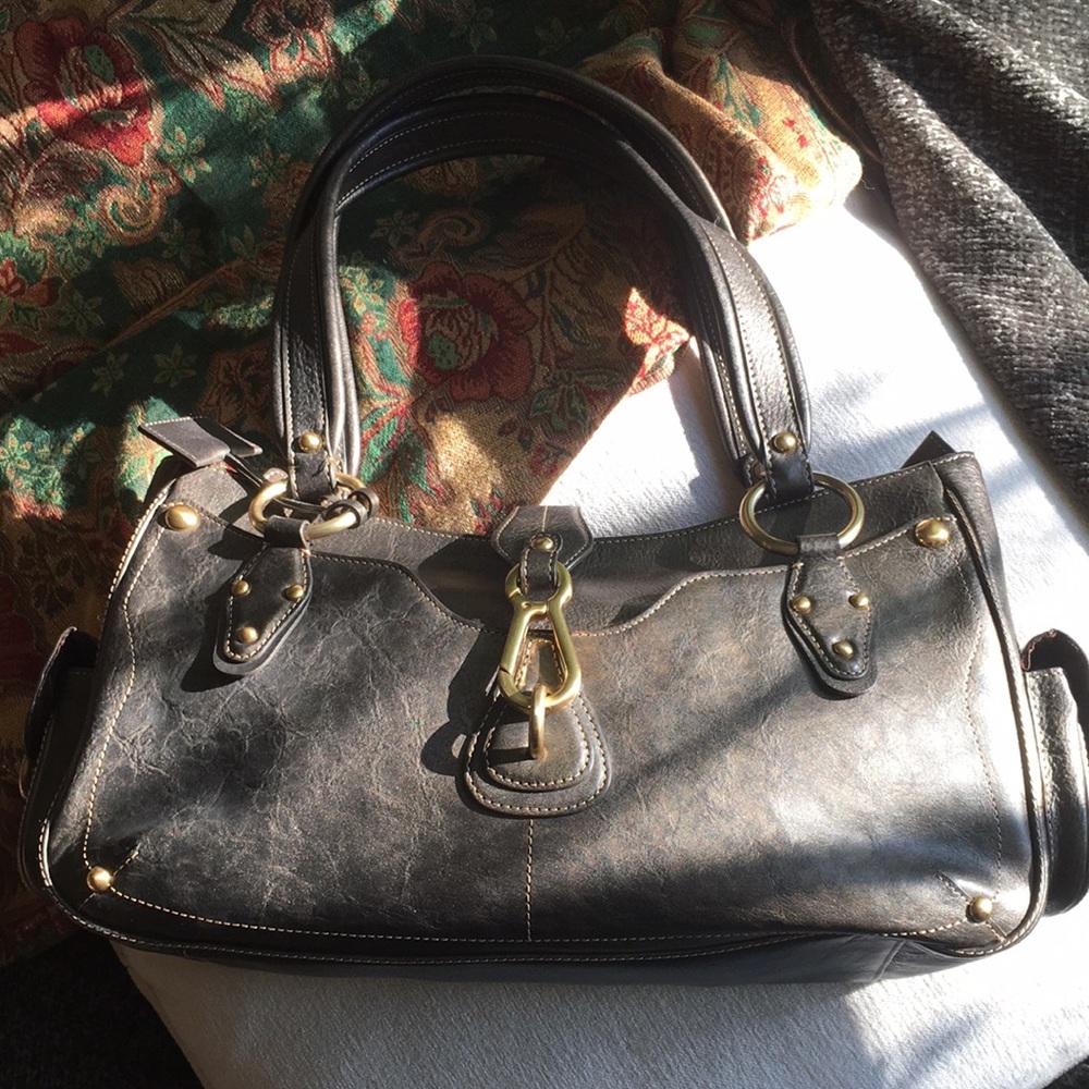 Via Spiga leather bronzed brown carry all purse Hobo bag